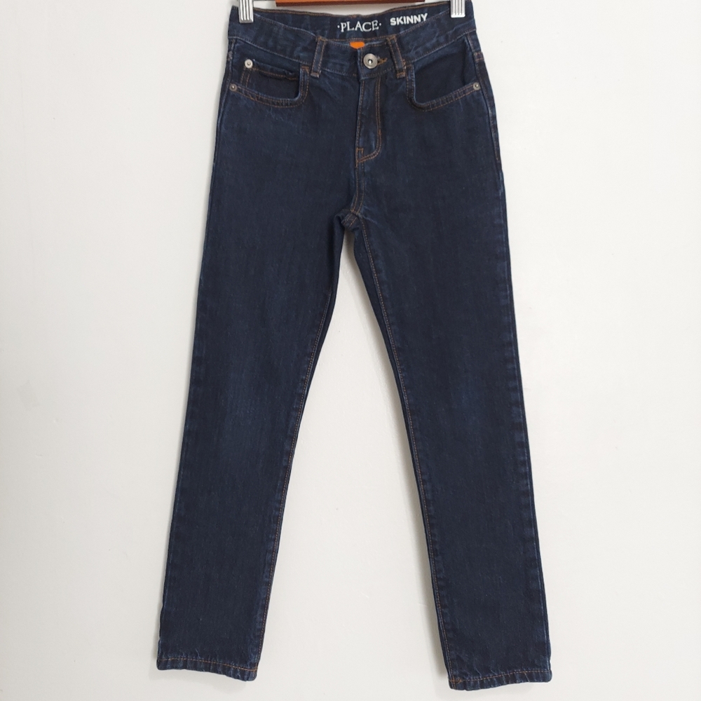 Place Boys Skinny Jeans Size 8 Dark Wash Blue Denim Adjustable Waist Used
